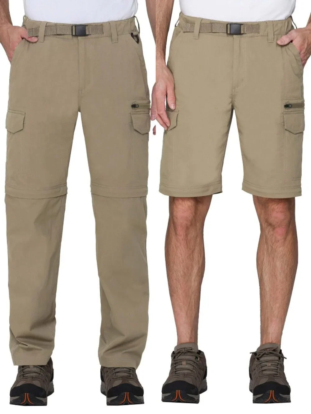 BC Clothing Men's Belted Convertible Pants Tan, Size XL x 30 (New)